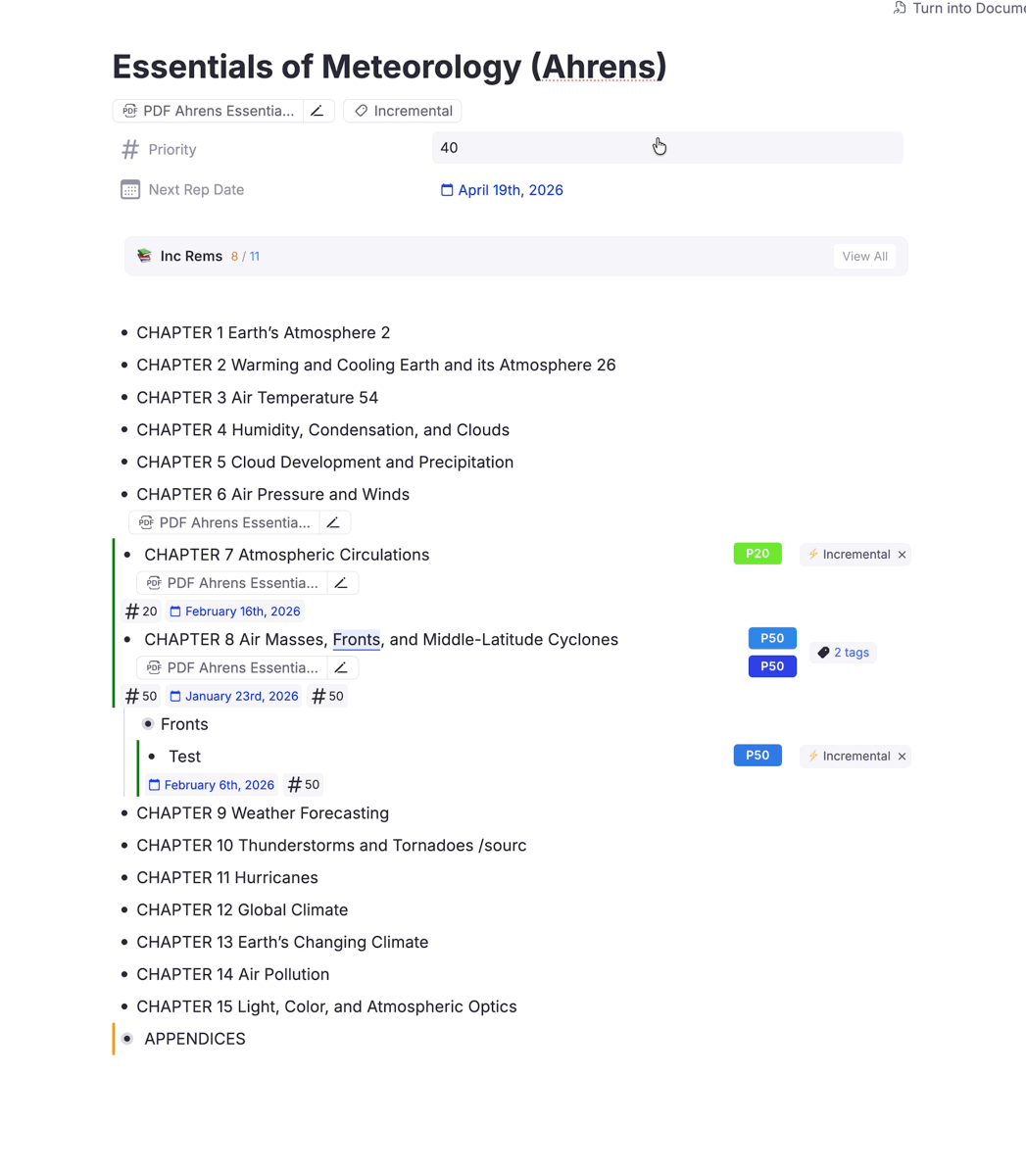 Aggregated Repetition History