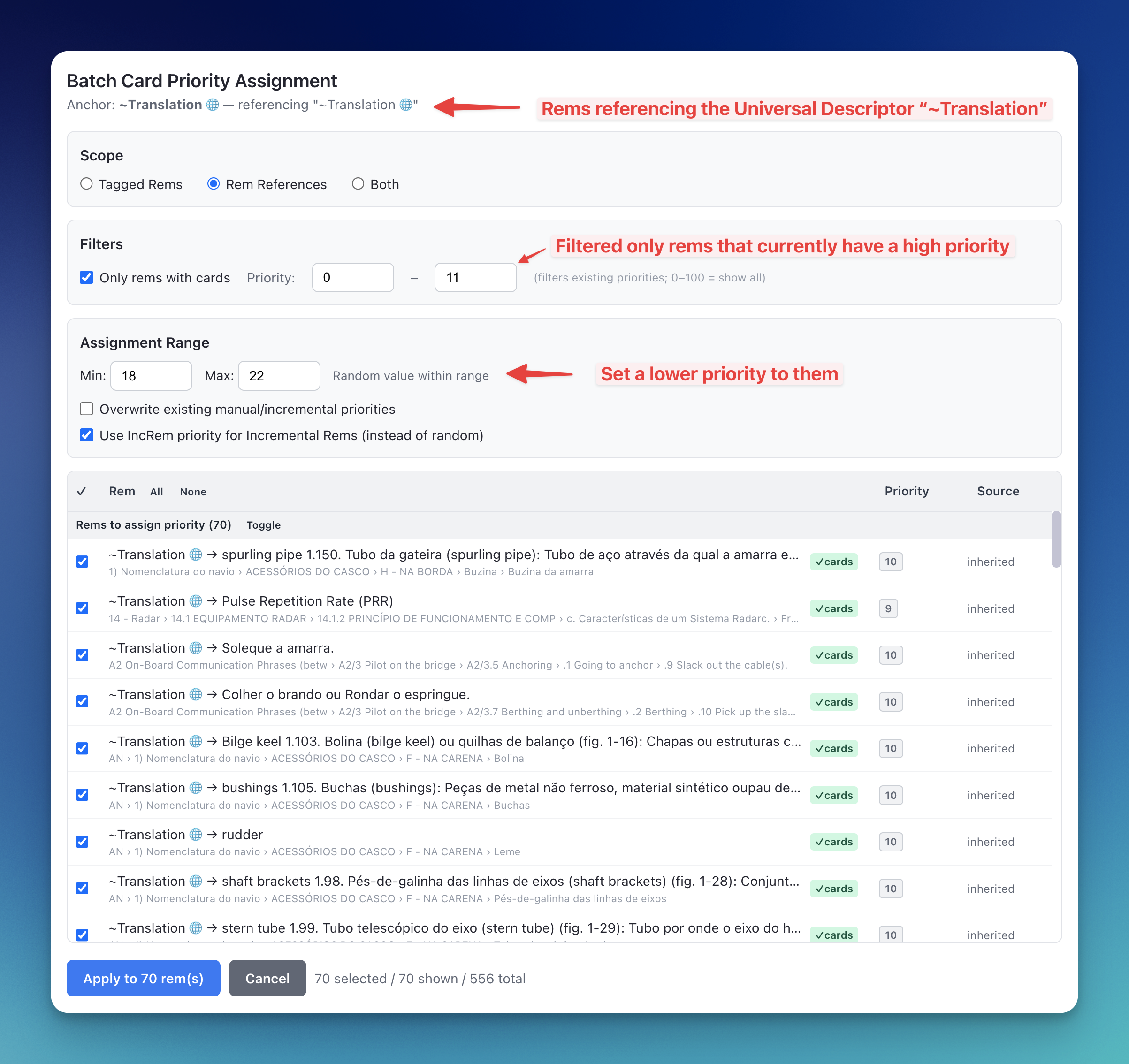 Batch Card Priority widget