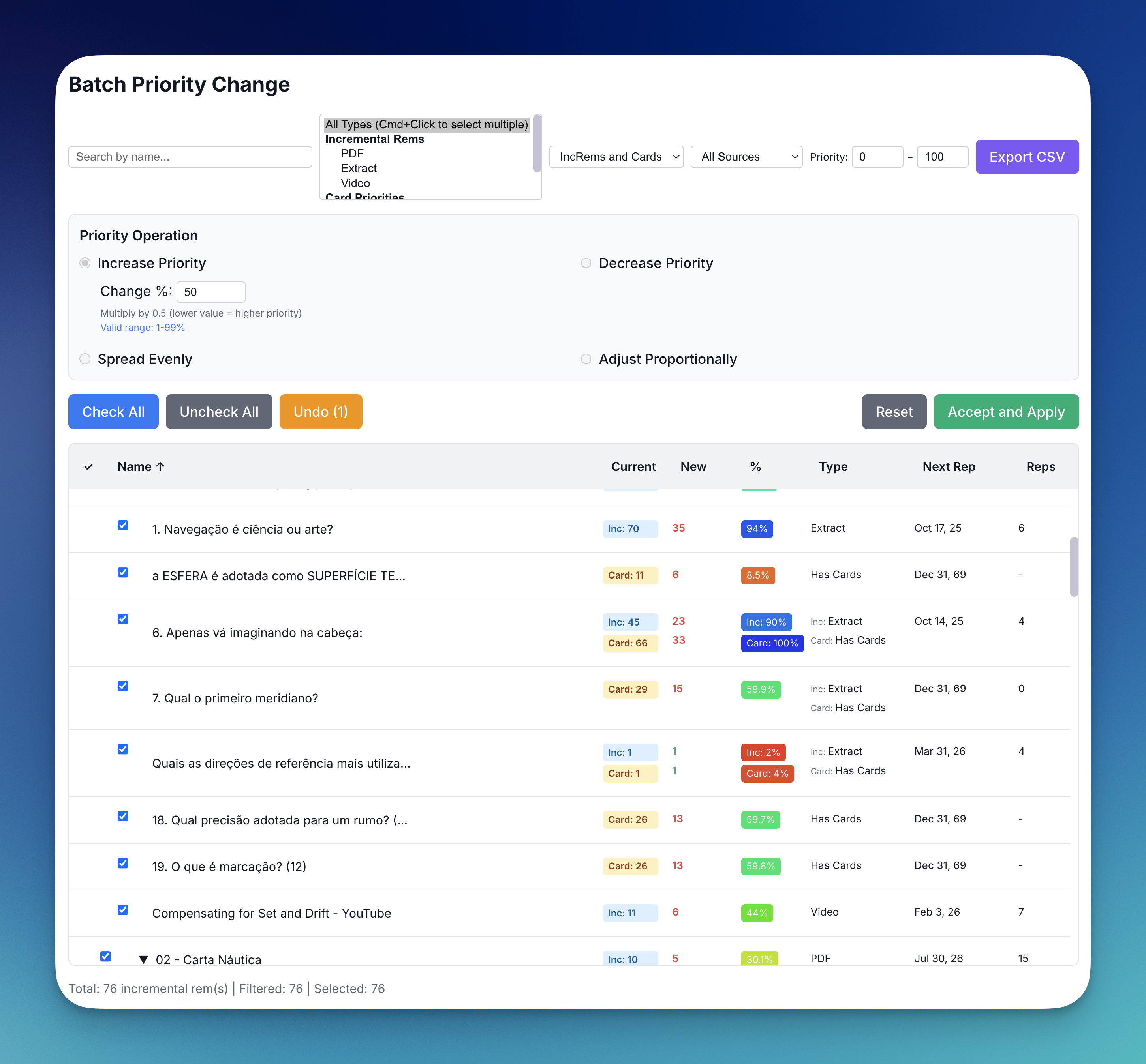 batch priority change widget