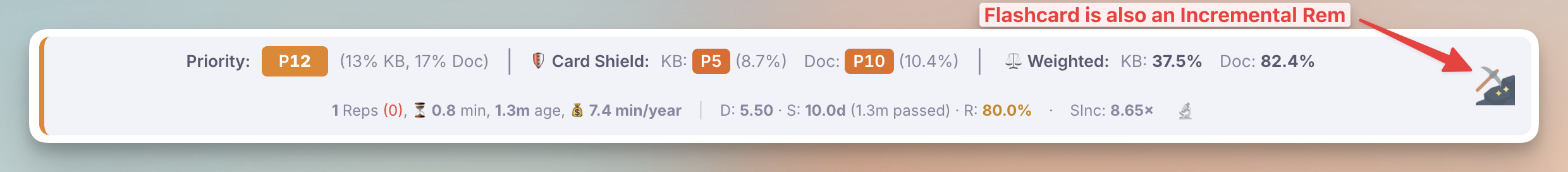 Card Toolbar Increm Indicator