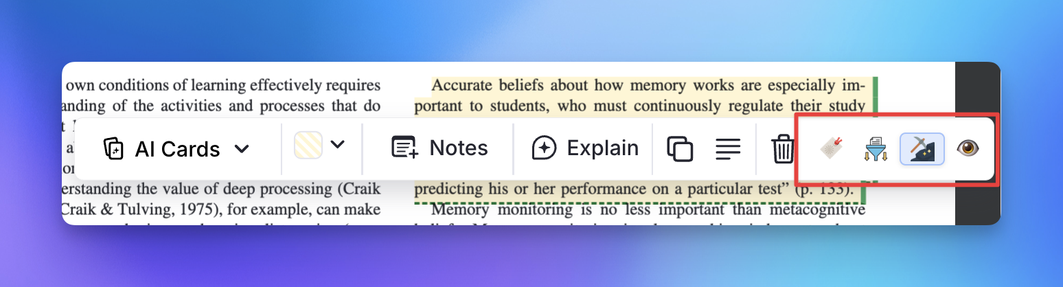 Pdf highlight menu buttons