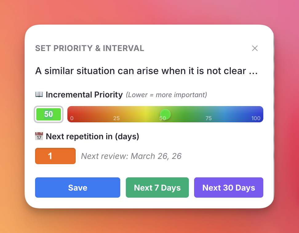 Priority & Interval Popup Widget