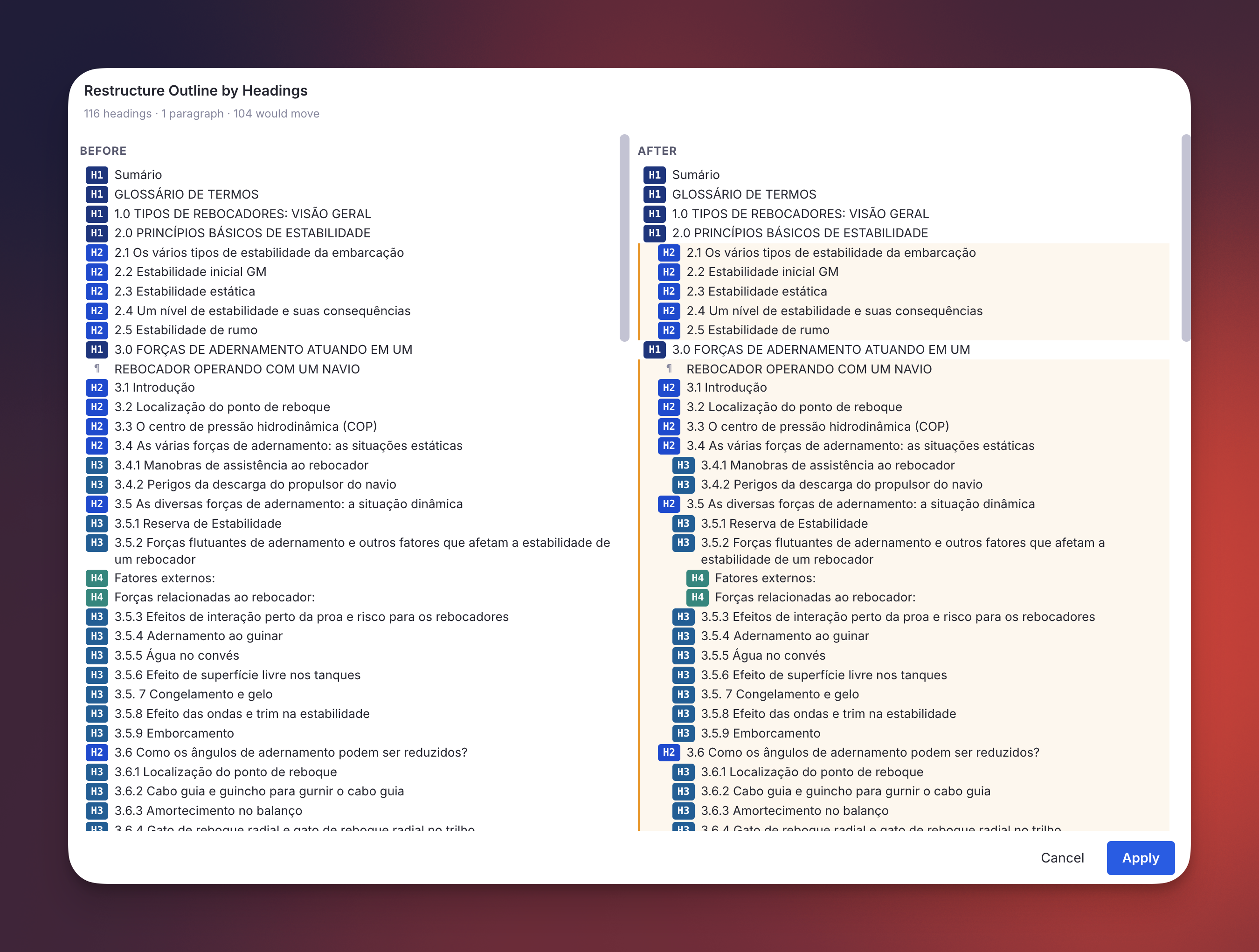 Restructure Outline by Headings demo