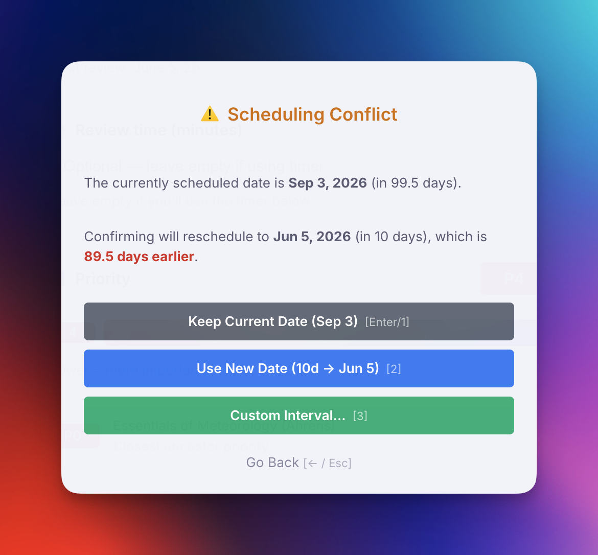Scheduling Conflict Resolution modal