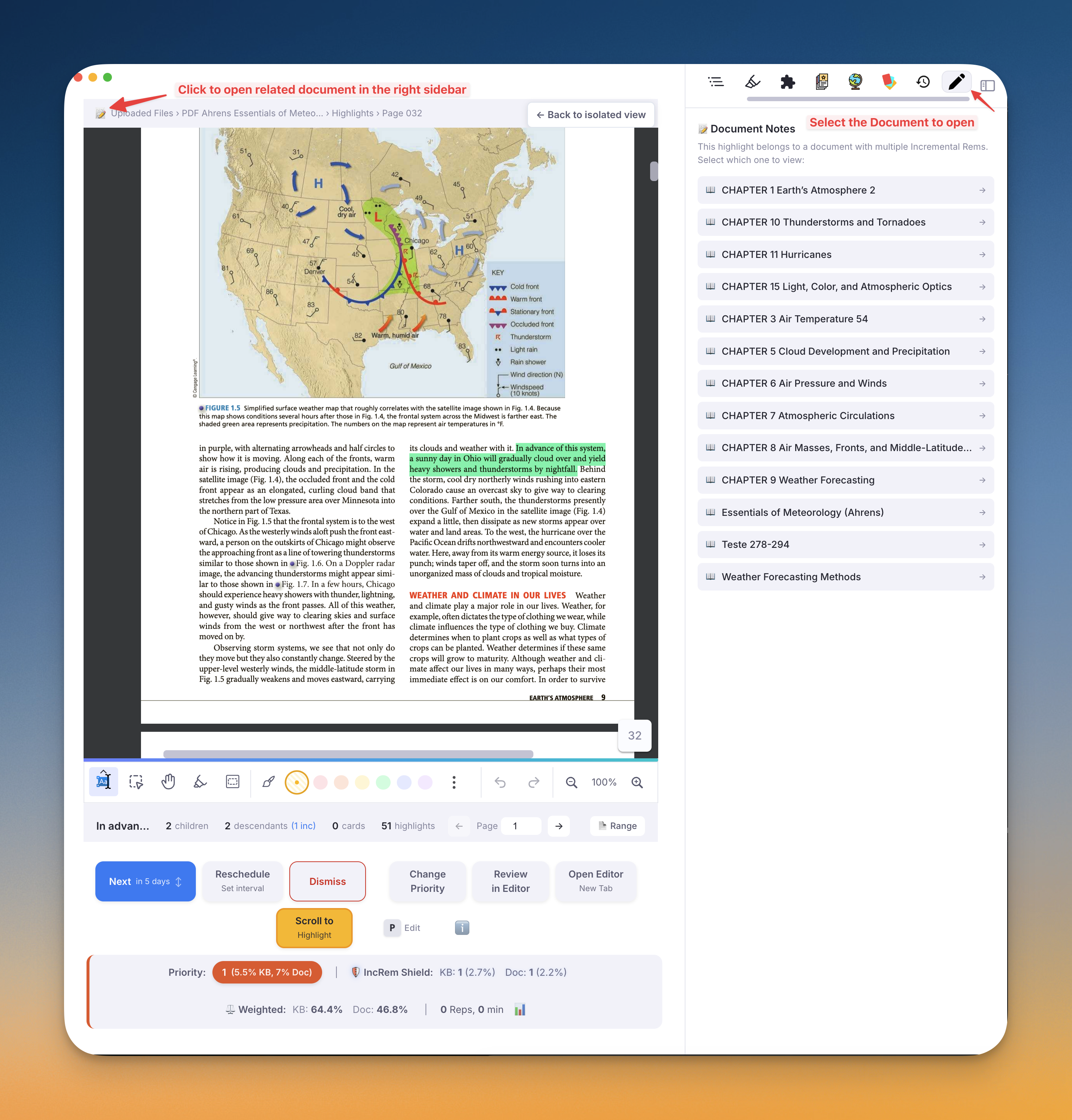 Document Notes Sidebar — Highlight IncRem Selector