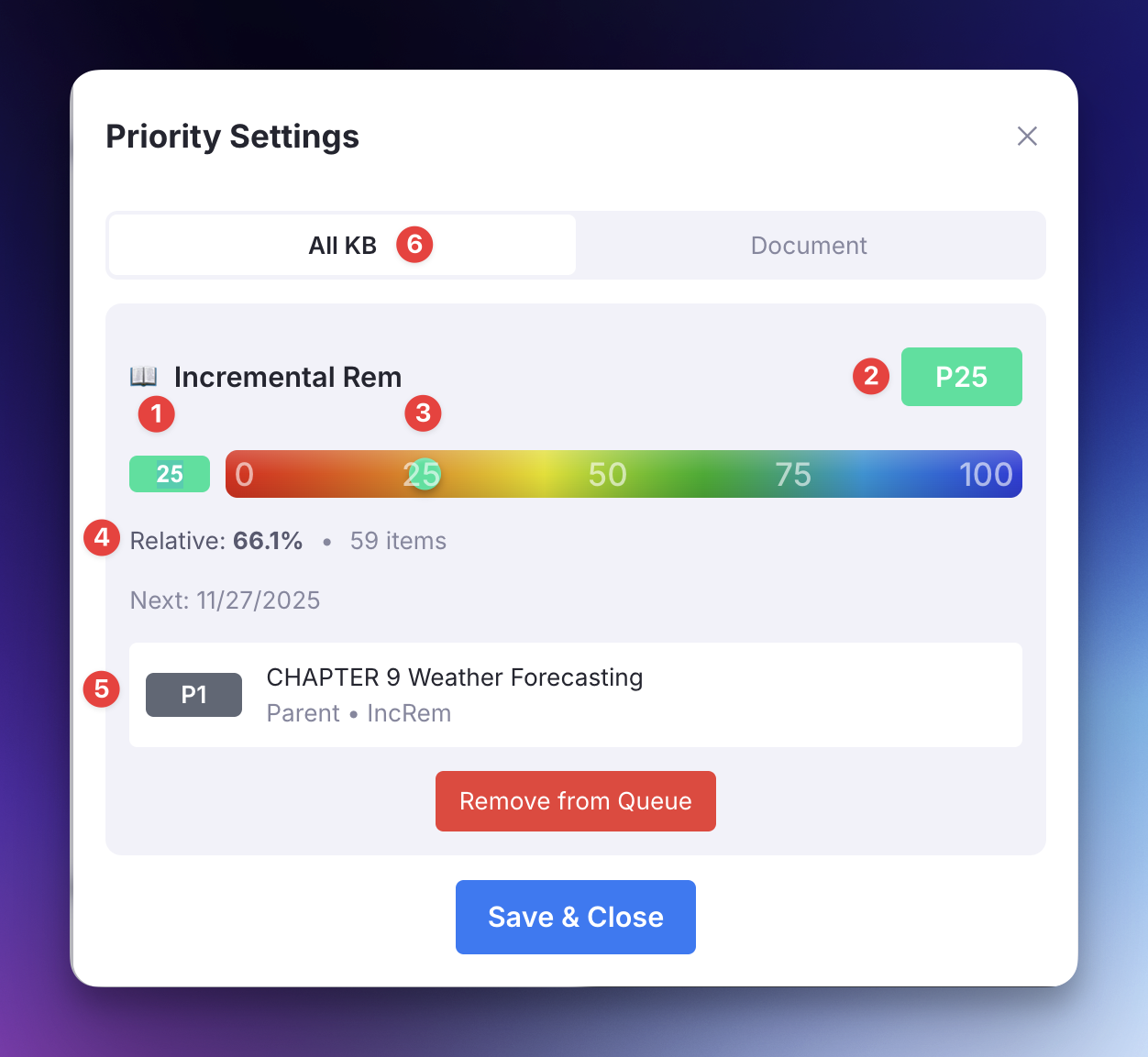 Main priority dialog