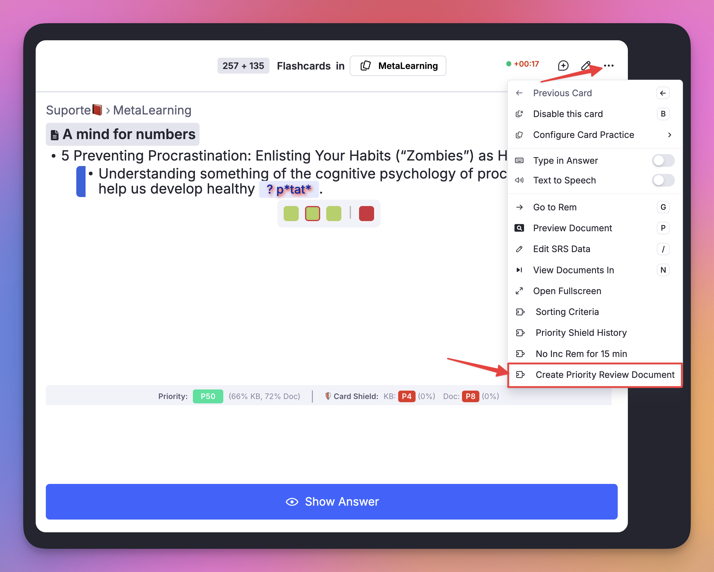 queue menu create priority review doc