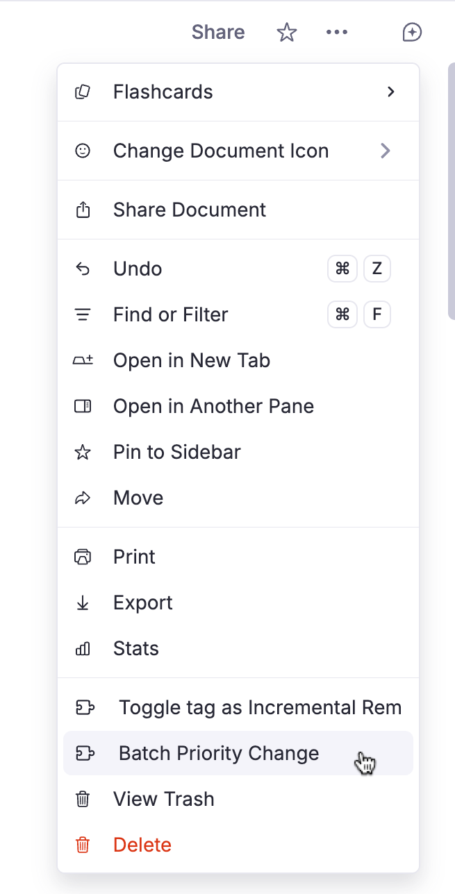 Batch Priority Change — Document Menu