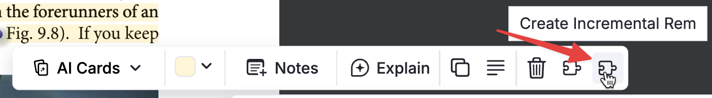 Create Inc Rem pdf highlight menu button