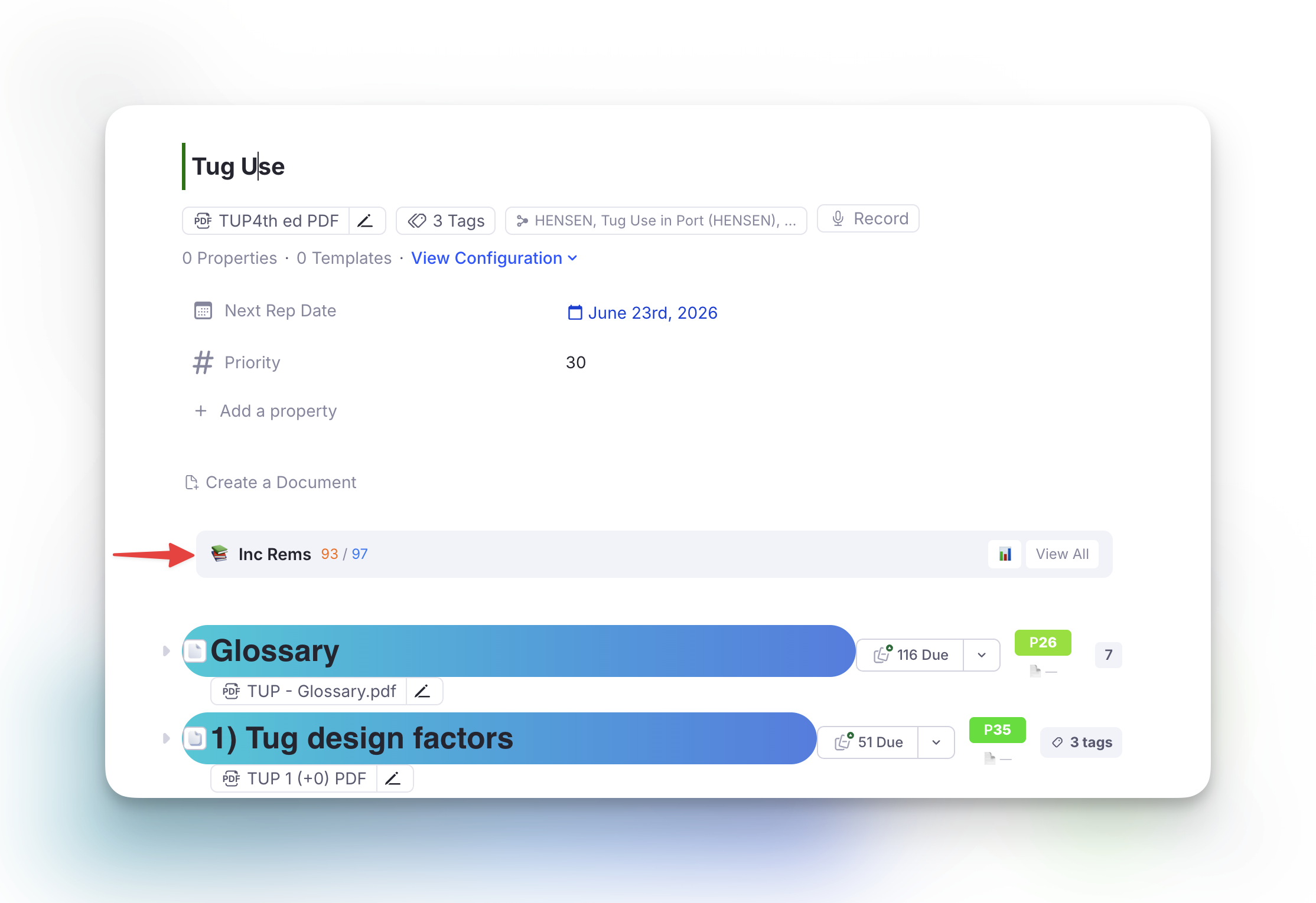 IncRem List Widget under the Document Title