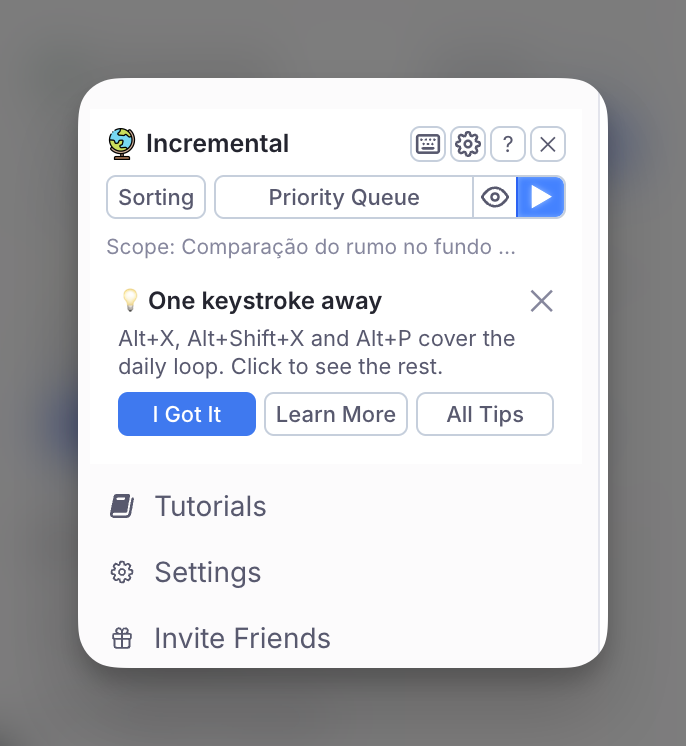 The sidebar tip with its four buttons: I Got It, Learn More and All Tips, and the ✕ in the corner