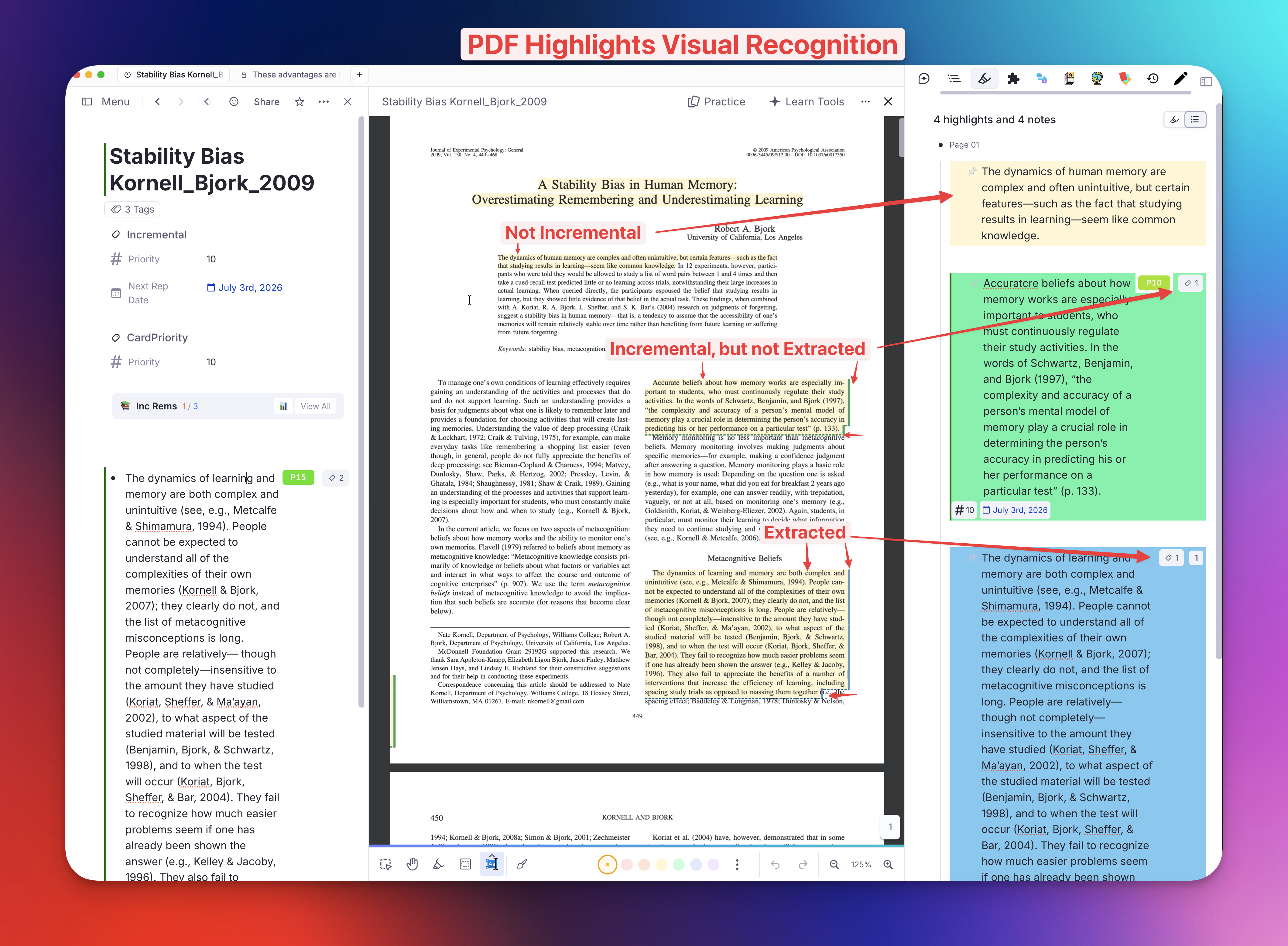 PDF highlight visual recognition markers