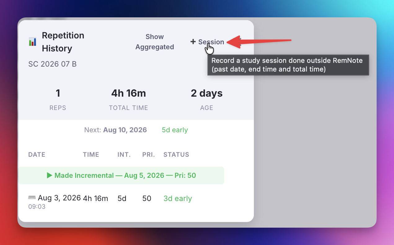 Add external session button