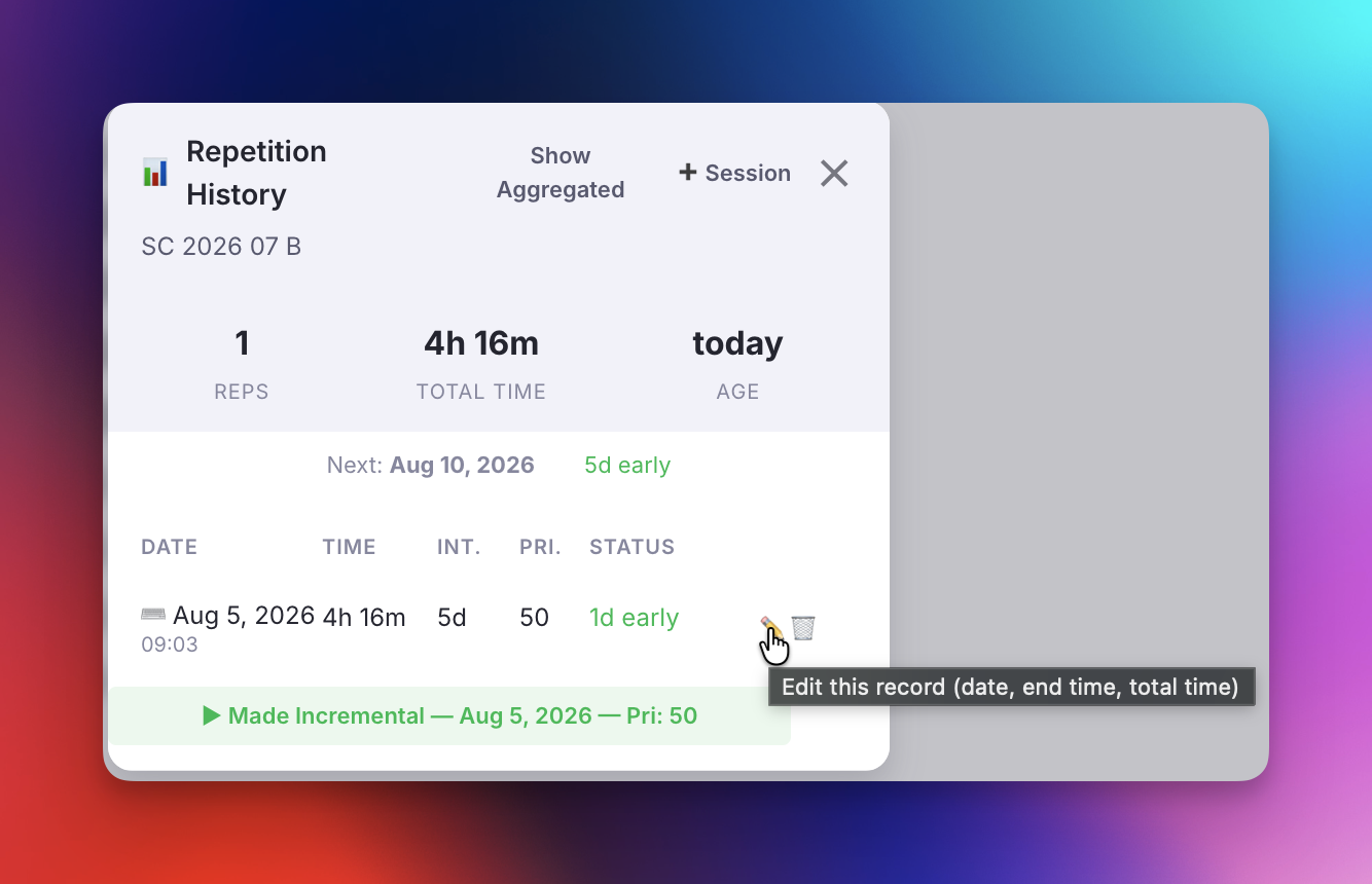 Edit and delete buttons on a hovered record