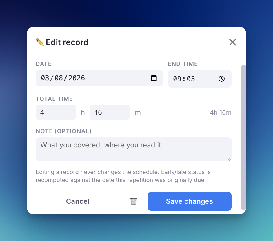 Edit record dialog
