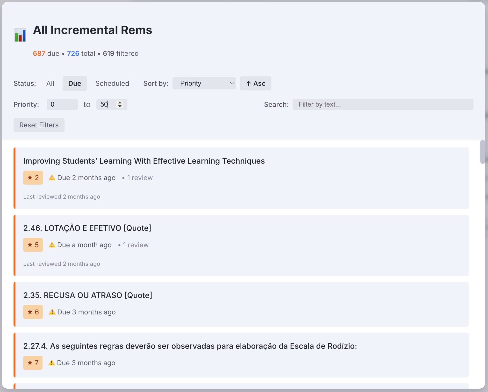 main view for incremental rem