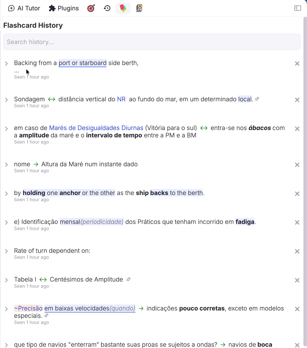 Flashcard History Filter