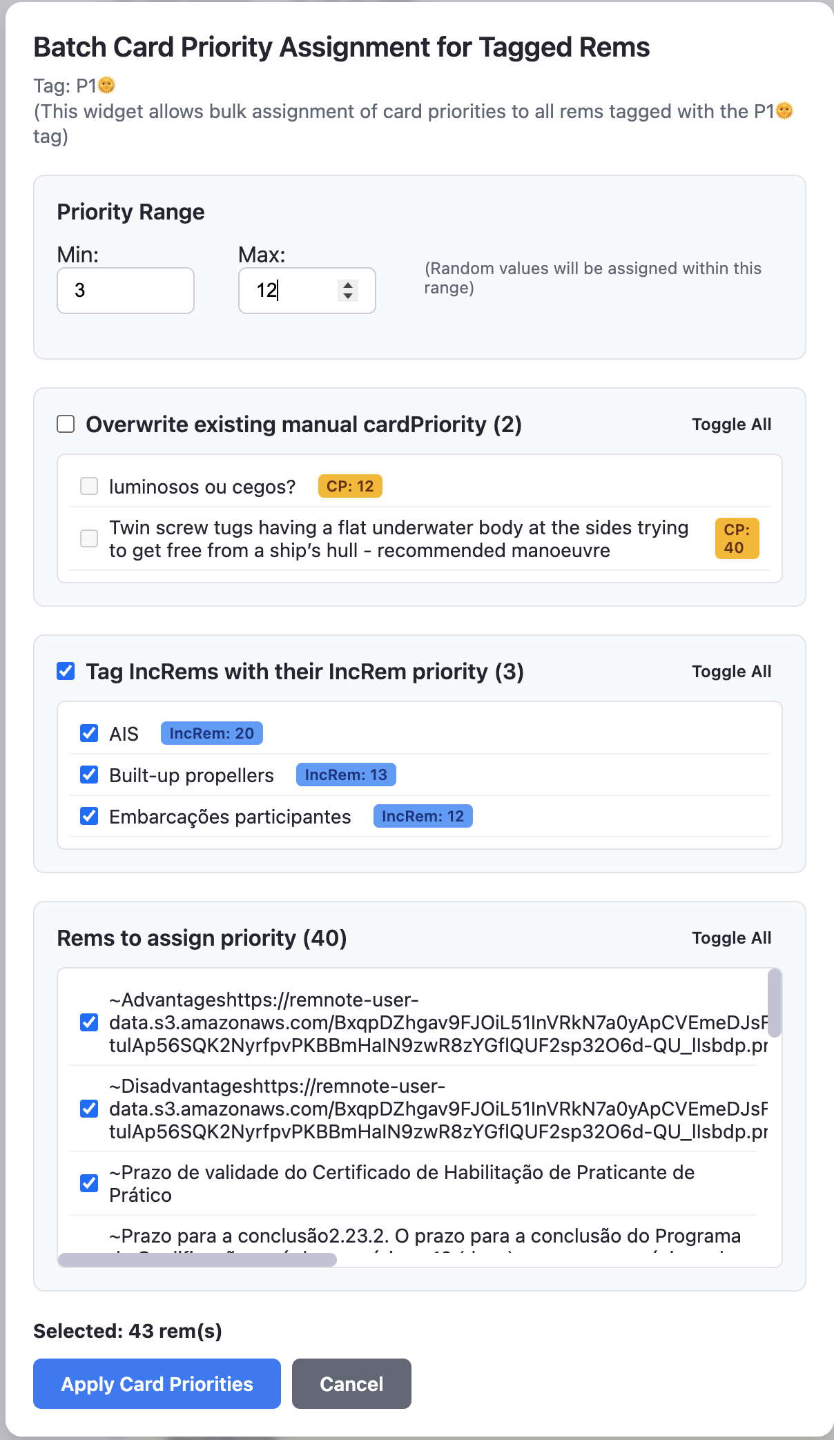 Batch Card Priority Assignment by Tag